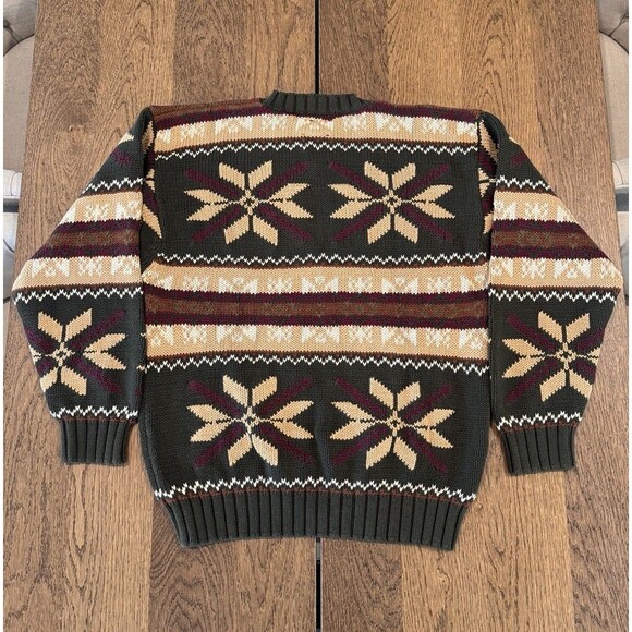 Vtg 90's Tommy Hilfiger Knit Nordic Fisherman Sweater Men’s Sz L Hunter Green - Picture 2 of 8